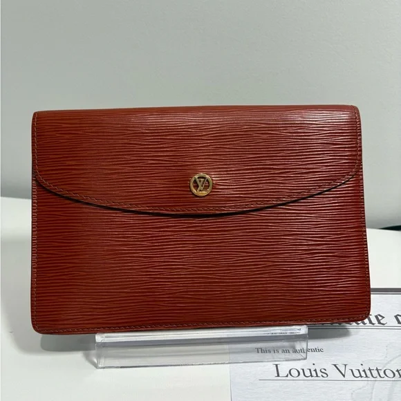 Authentic LOUIS VUITTON cognac epi leather pouch clutch with certificate - Picture 1 of 14